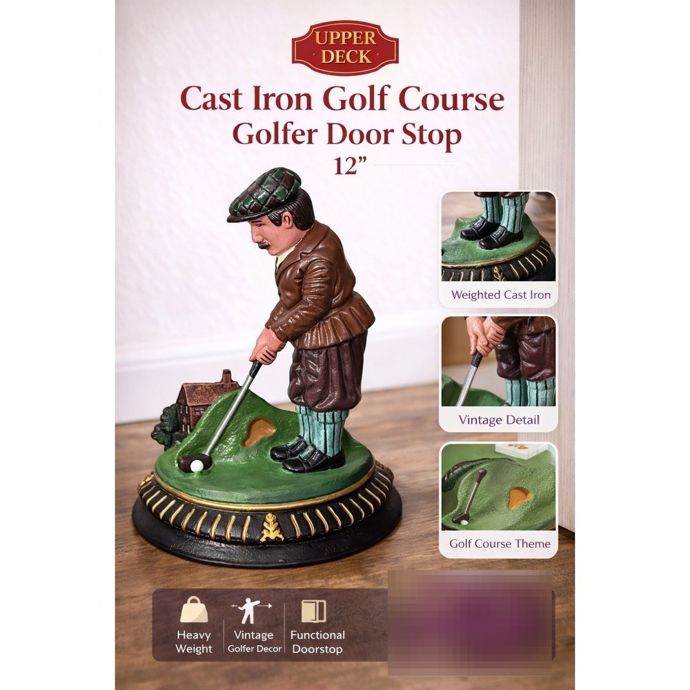 Upper‎ Deck Cast Iron Golf Course Golfer Door Stop 12 Inch Vintage Style Heavy